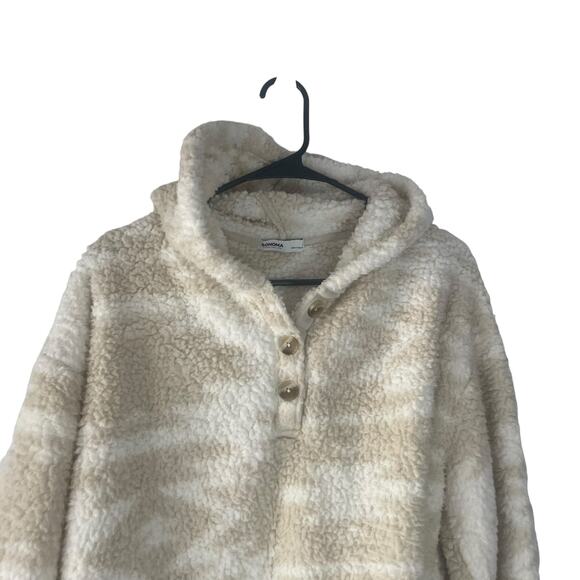 Sonoma Women's Size Large Sherpa Tan Cream Sherpa Hooded Sweater - Picture 3 of 9